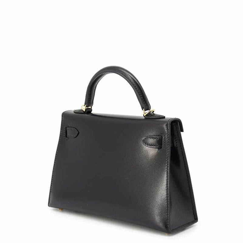 エルメス ハンドバッグ ミニケリー2 外縫い ブラック/ゴールド金具 ボックスカーフ U刻印 2wayショルダー 黒