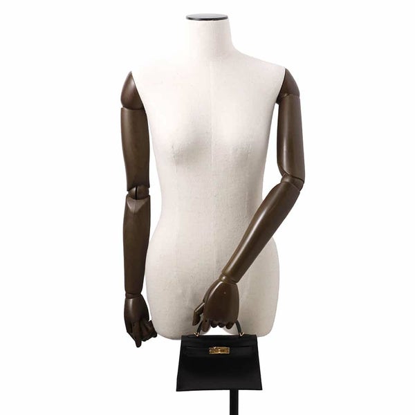 エルメス ハンドバッグ ミニケリー2 外縫い ブラック/ゴールド金具 ボックスカーフ U刻印 2wayショルダー 黒