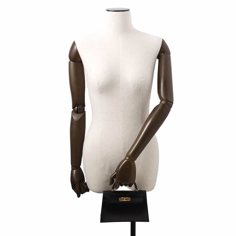 エルメス ハンドバッグ ミニケリー2 外縫い ブラック/ゴールド金具 ボックスカーフ U刻印 2wayショルダー 黒