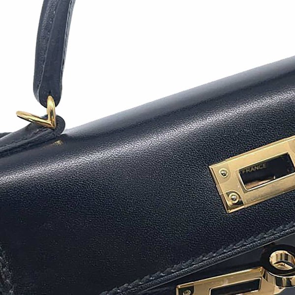 エルメス ハンドバッグ ミニケリー2 外縫い ブラック/ゴールド金具 ボックスカーフ U刻印 2wayショルダー 黒