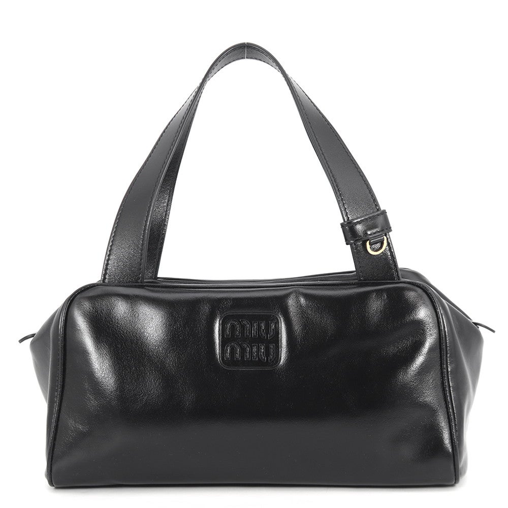 ミュウミュウ ハンドバッグ ボーリング ロゴ レザー 5BB182 Miu Miu 黒