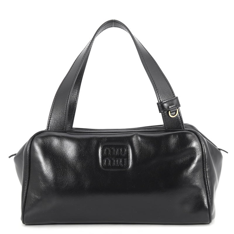 ミュウミュウ ハンドバッグ ボーリング ロゴ レザー 5BB182 Miu Miu 黒