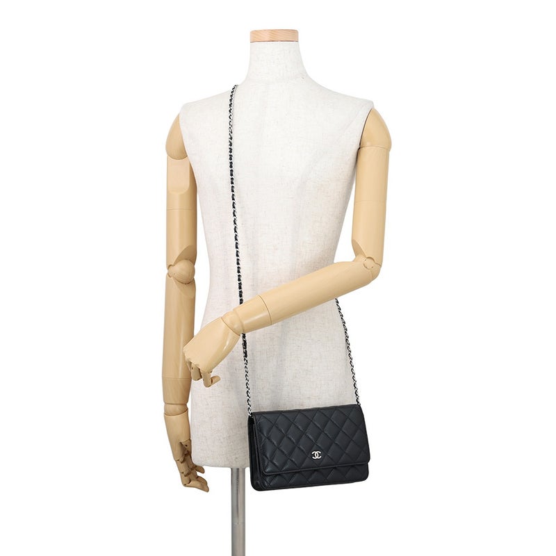 シャネル チェーンウォレット クラシック マトラッセ ココマーク キャビアスキン AP0250 CHANEL 財布 黒