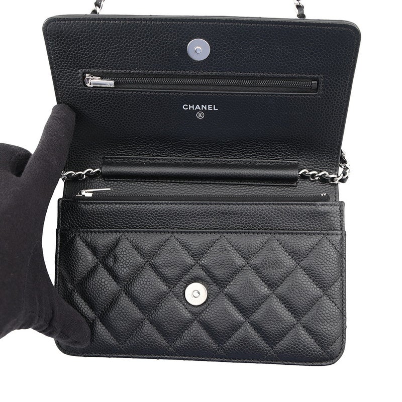 シャネル チェーンウォレット クラシック マトラッセ ココマーク キャビアスキン AP0250 CHANEL 財布 黒
