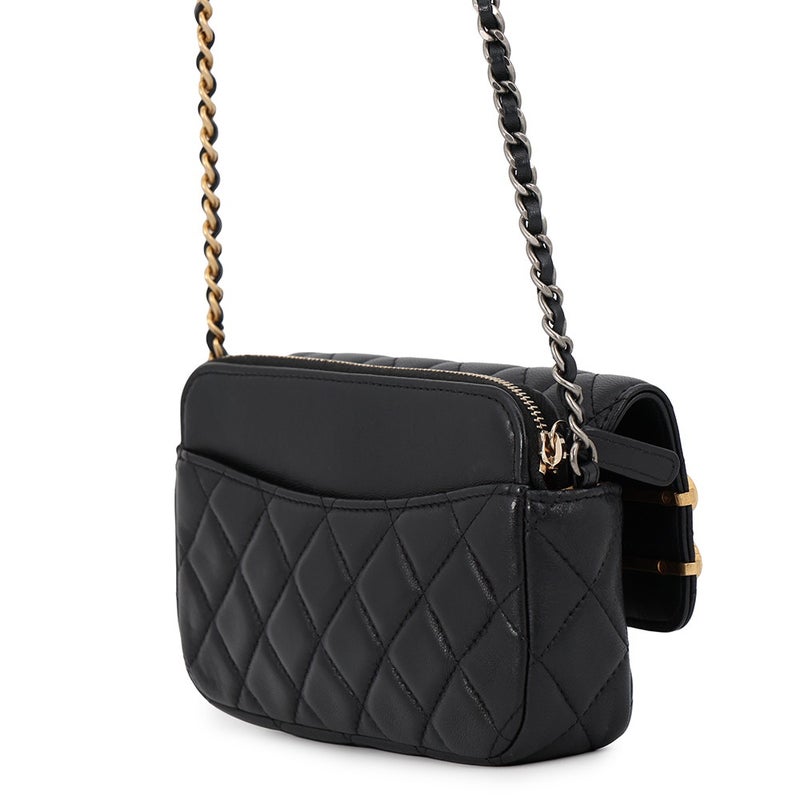 シャネル チェーンウォレット マトラッセ ココマーク ラムスキン パール AP2508 CHANEL 財布 黒