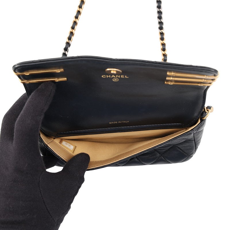 シャネル チェーンウォレット マトラッセ ココマーク ラムスキン パール AP2508 CHANEL 財布 黒