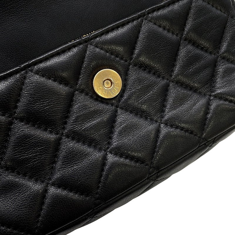 シャネル チェーンウォレット マトラッセ ココマーク ラムスキン パール AP2508 CHANEL 財布 黒