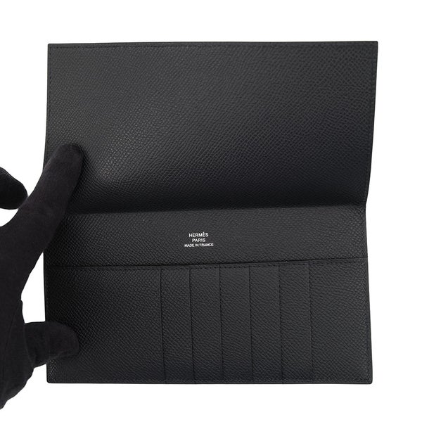 エルメス 二つ折り長財布 プリプラ ロング ブラック/シルバー金具 エプソン G刻印 HERMES 黒