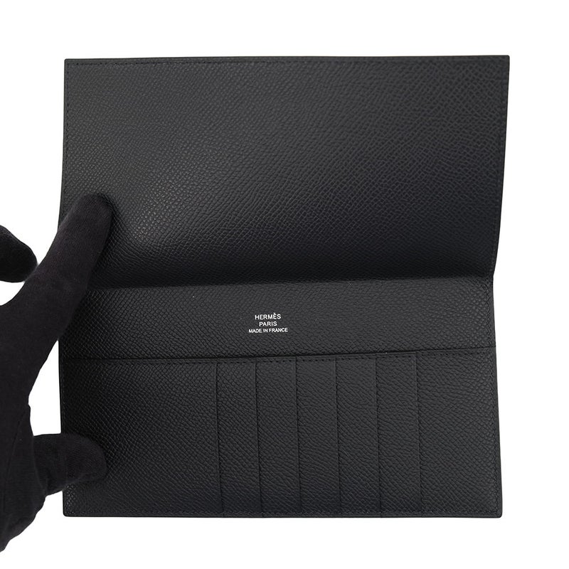 エルメス 二つ折り長財布 プリプラ ロング ブラック/シルバー金具 エプソン G刻印 HERMES 黒