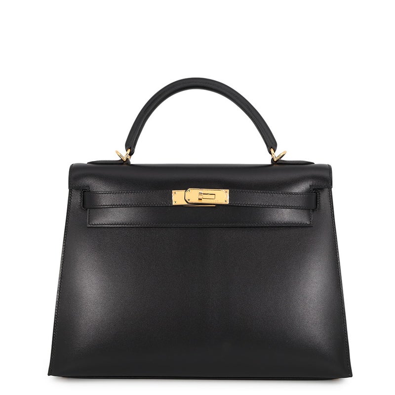 エルメス ハンドバッグ ケリー32 外縫い ブラック/ゴールド金具 ボックスカーフ □F刻印 ２wayショルダー 黒