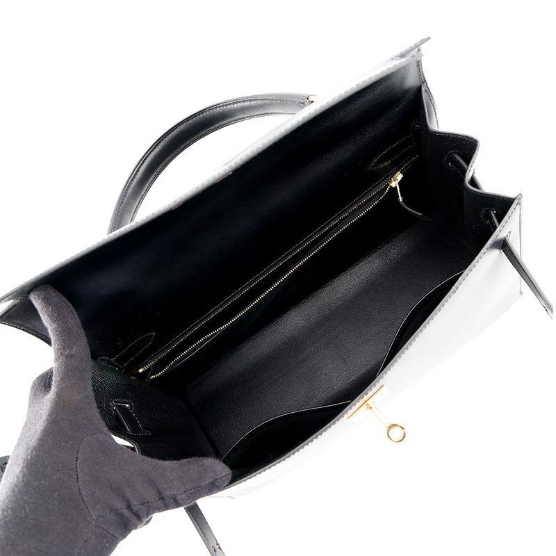 エルメス ハンドバッグ ケリー32 外縫い ブラック/ゴールド金具 ボックスカーフ □F刻印 ２wayショルダー 黒