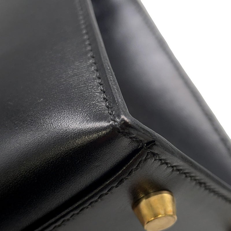 エルメス ハンドバッグ ケリー32 外縫い ブラック/ゴールド金具 ボックスカーフ □F刻印 ２wayショルダー 黒