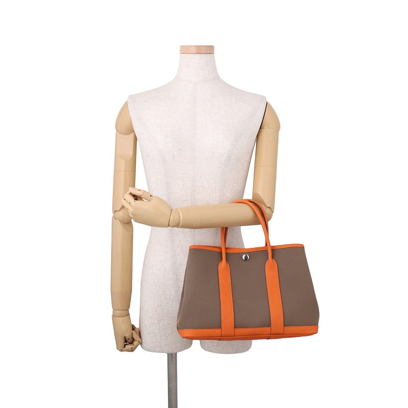 エルメス トートバッグ ガーデンパーティTPM エトゥープ/オレンジ/シルバー金具 トワルオフィシエ/ネゴンダ W刻印 Garden Party