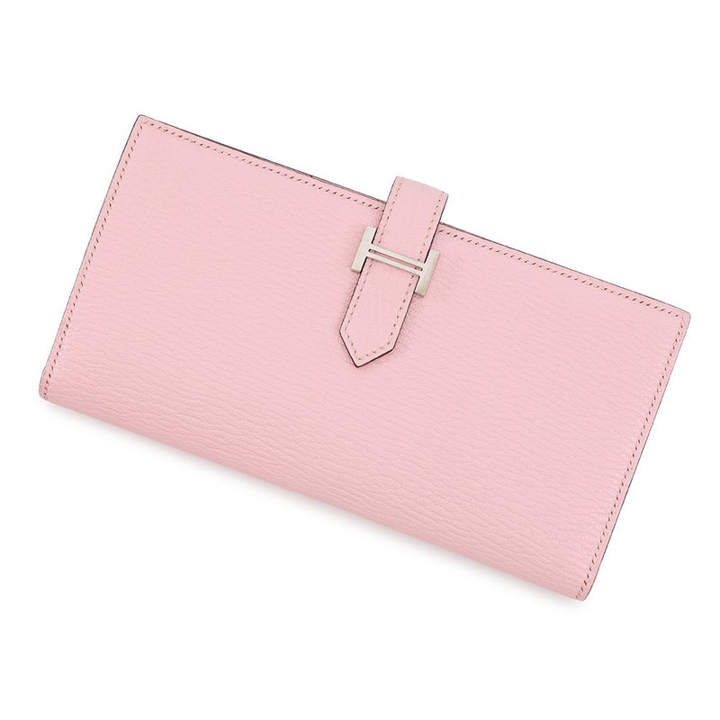 エルメス 長財布 ベアンスフレ マチ有り ローズサクラ/ゴールド金具 シェブルミゾル D刻印 財布