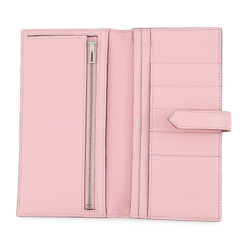 エルメス 長財布 ベアンスフレ マチ有り ローズサクラ/ゴールド金具 シェブルミゾル D刻印 財布