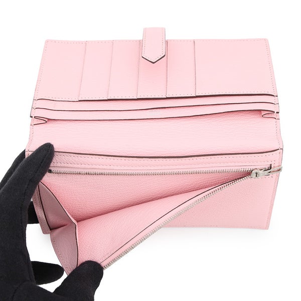 エルメス 長財布 ベアンスフレ マチ有り ローズサクラ/ゴールド金具 シェブルミゾル D刻印 財布