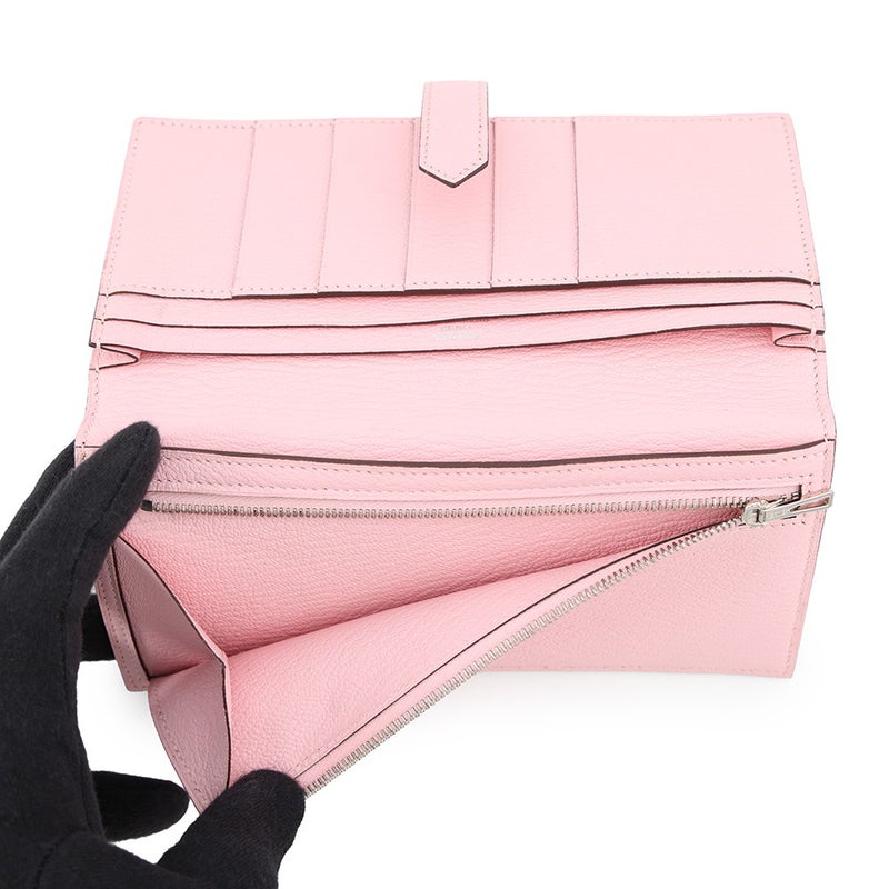 エルメス 長財布 ベアンスフレ マチ有り ローズサクラ/ゴールド金具 シェブルミゾル D刻印 財布
