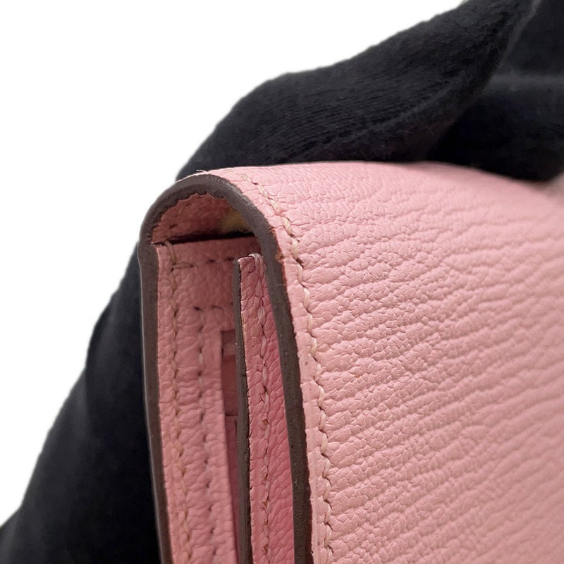 エルメス 長財布 ベアンスフレ マチ有り ローズサクラ/ゴールド金具 シェブルミゾル D刻印 財布