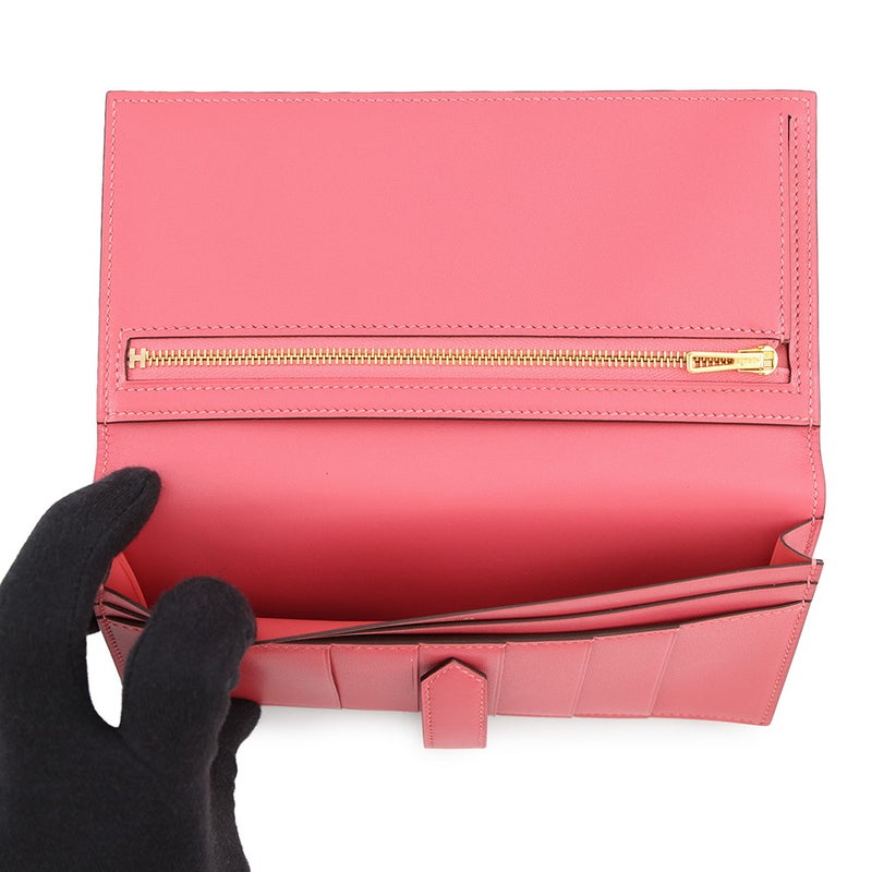 エルメス 長財布 ベアンスフレ マチ有り ローズリップスティック/ゴールド金具 タデラクト C刻印 財布