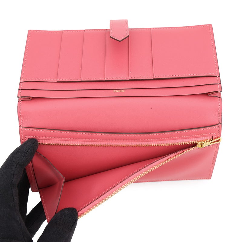 エルメス 長財布 ベアンスフレ マチ有り ローズリップスティック/ゴールド金具 タデラクト C刻印 財布