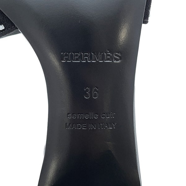 エルメス サンダル オアジス Oasis スエード ラインストーン レディースサイズ36 HERMES 靴 黒