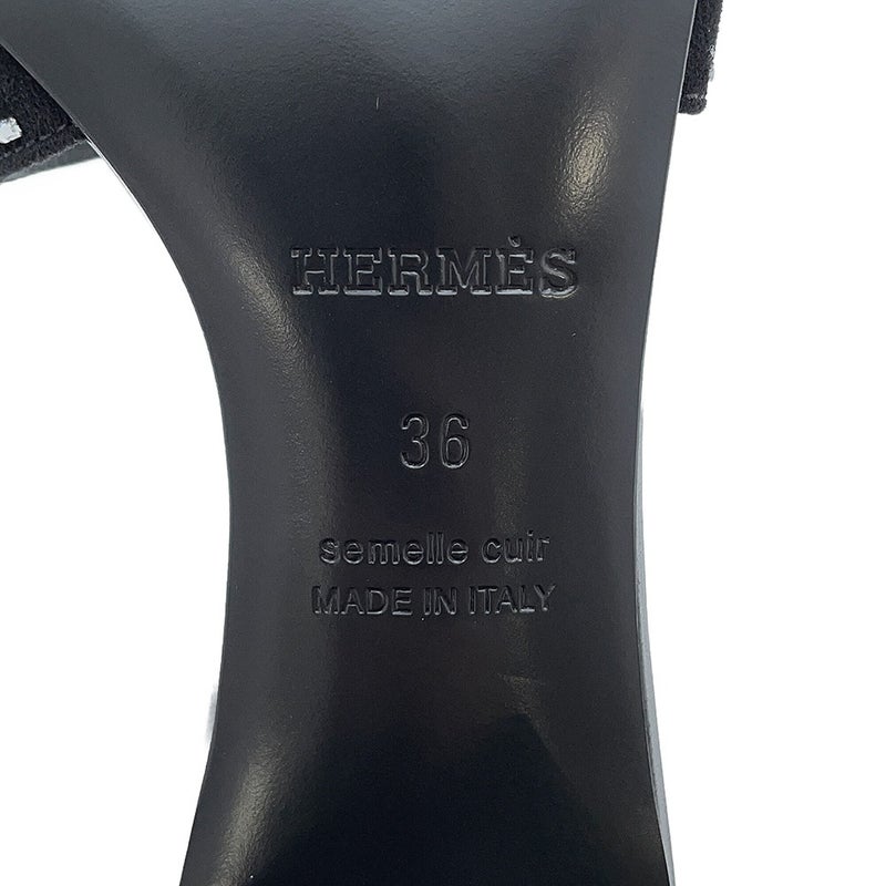 エルメス サンダル オアジス Oasis スエード ラインストーン レディースサイズ36 HERMES 靴 黒
