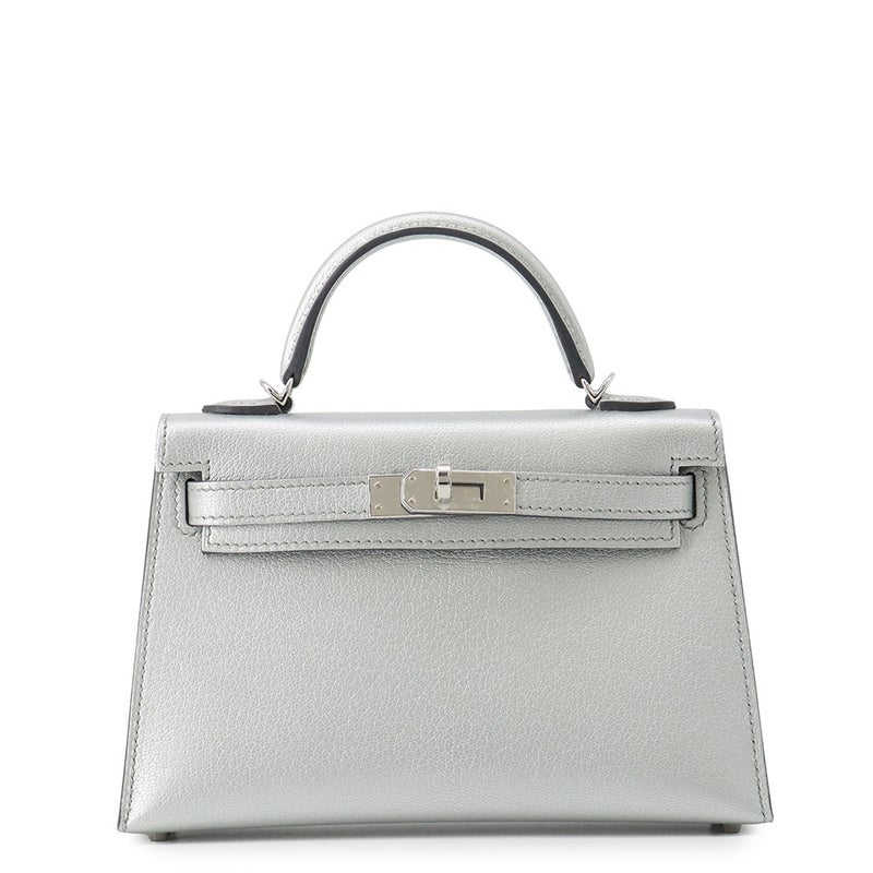 エルメス ハンドバッグ ミニケリー 外縫い アルジャン/シルバー金具 シェブルシャムキラ G刻印 HERMES Kelly 2wayバッグ