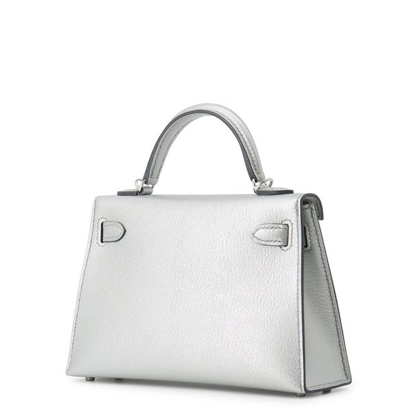 エルメス ハンドバッグ ミニケリー 外縫い アルジャン/シルバー金具 シェブルシャムキラ G刻印 HERMES Kelly 2wayバッグ