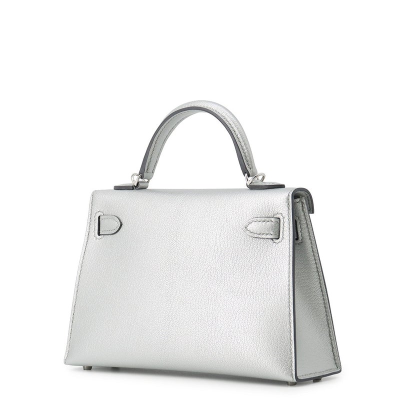 エルメス ハンドバッグ ミニケリー 外縫い アルジャン/シルバー金具 シェブルシャムキラ G刻印 HERMES Kelly 2wayバッグ