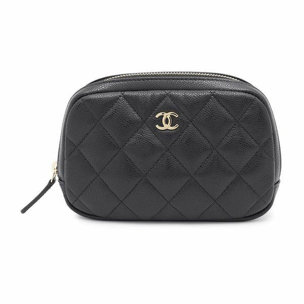 シャネル ポーチ ココマーク マトラッセ コスメポーチ キャビアスキン A80909 CHANEL 小物入れ 化粧ポーチ 黒