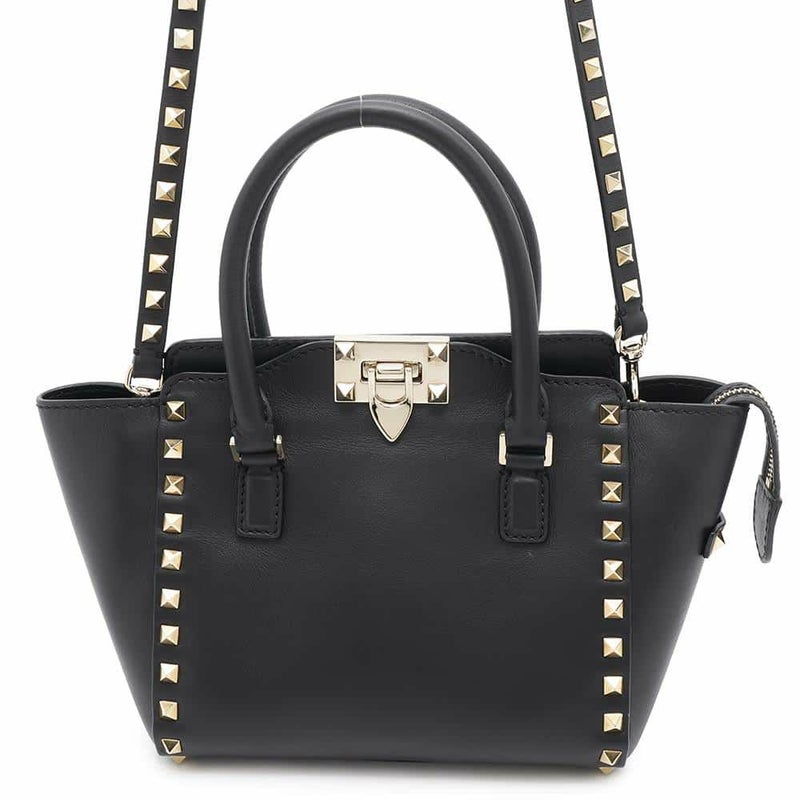 ヴァレンティノ・ガラヴァーニ ハンドバッグ ロックスタッズ レザー VALENTINO 2wayショルダーバッグ 黒