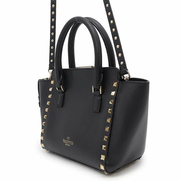ヴァレンティノ・ガラヴァーニ ハンドバッグ ロックスタッズ レザー VALENTINO 2wayショルダーバッグ 黒