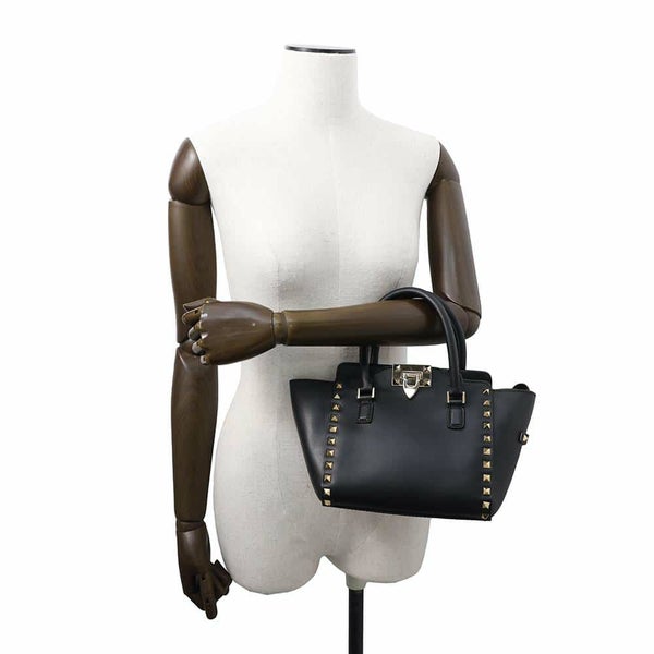 ヴァレンティノ・ガラヴァーニ ハンドバッグ ロックスタッズ レザー VALENTINO 2wayショルダーバッグ 黒