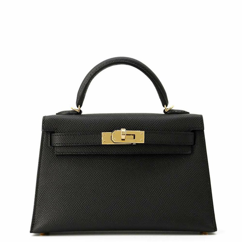 エルメス ハンドバッグ ミニケリー2 外縫い ブラック/ゴールド金具 エプソン W刻印 2wayショルダー 黒