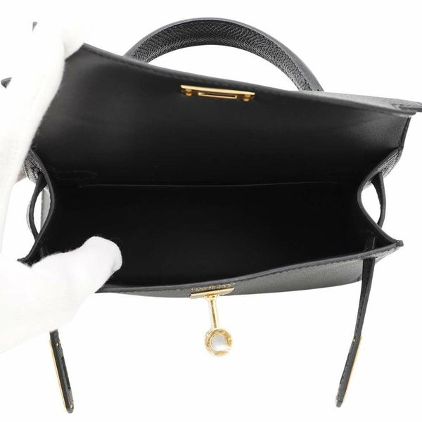 エルメス ハンドバッグ ミニケリー2 外縫い ブラック/ゴールド金具 エプソン W刻印 2wayショルダー 黒