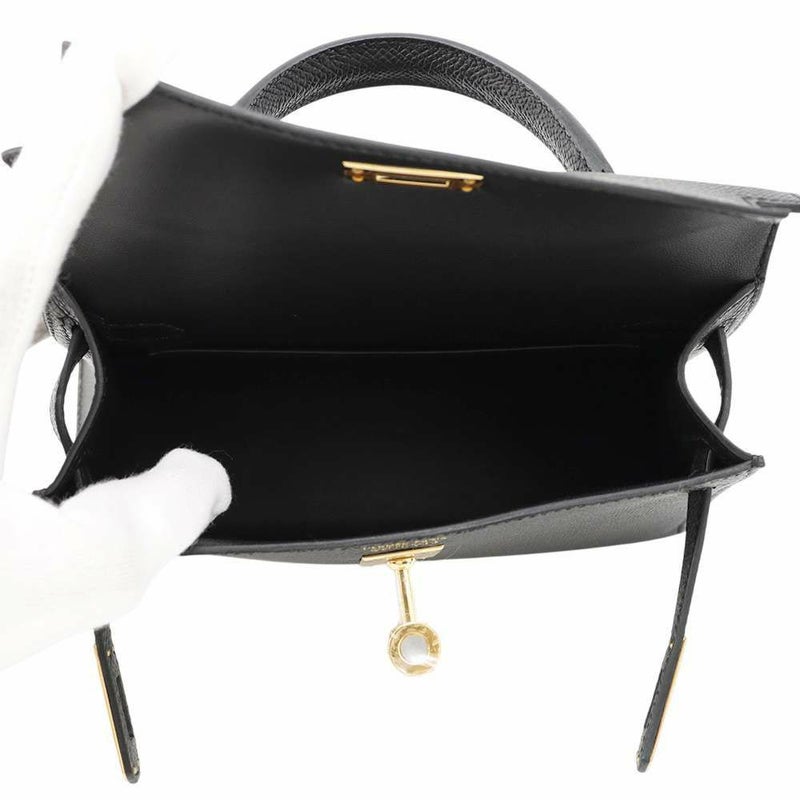 エルメス ハンドバッグ ミニケリー2 外縫い ブラック/ゴールド金具 エプソン W刻印 2wayショルダー 黒