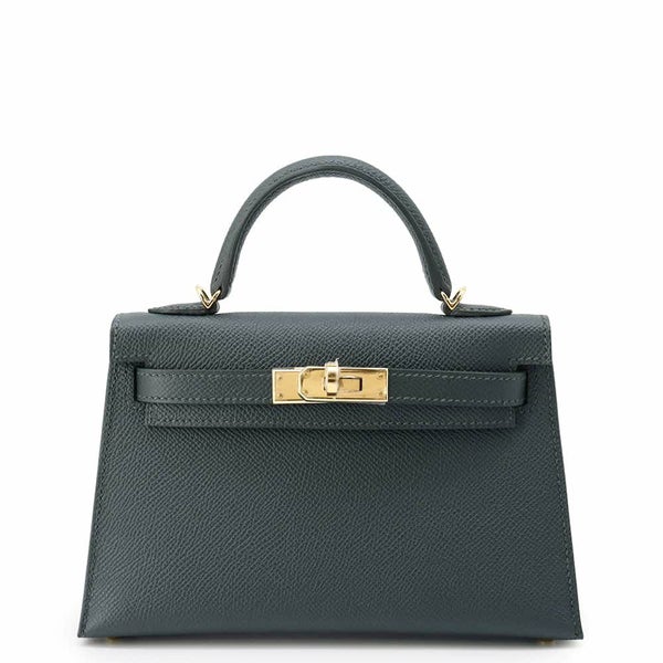 エルメス ハンドバッグ ミニケリー2 外縫い ヴェールマングローブ/ゴールド金具 エプソン W刻印 2wayショルダー