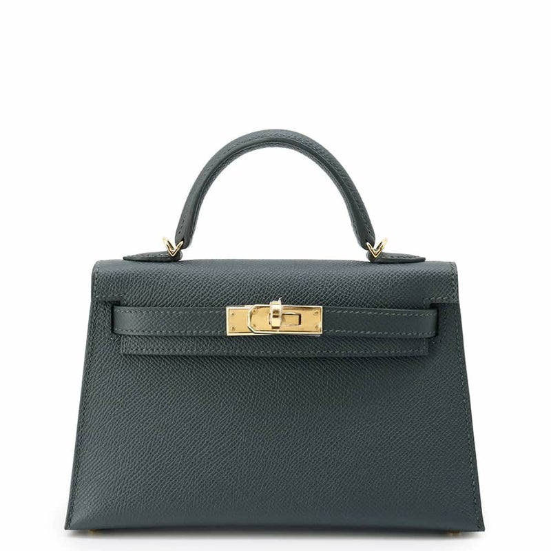 エルメス ハンドバッグ ミニケリー2 外縫い ヴェールマングローブ/ゴールド金具 エプソン W刻印 2wayショルダー