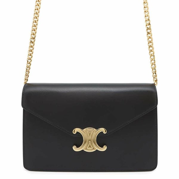 セリーヌ チェーンウォレット トリオンフ マーゴ シャイニーカーフレザー 10L033DPV CELINE 黒