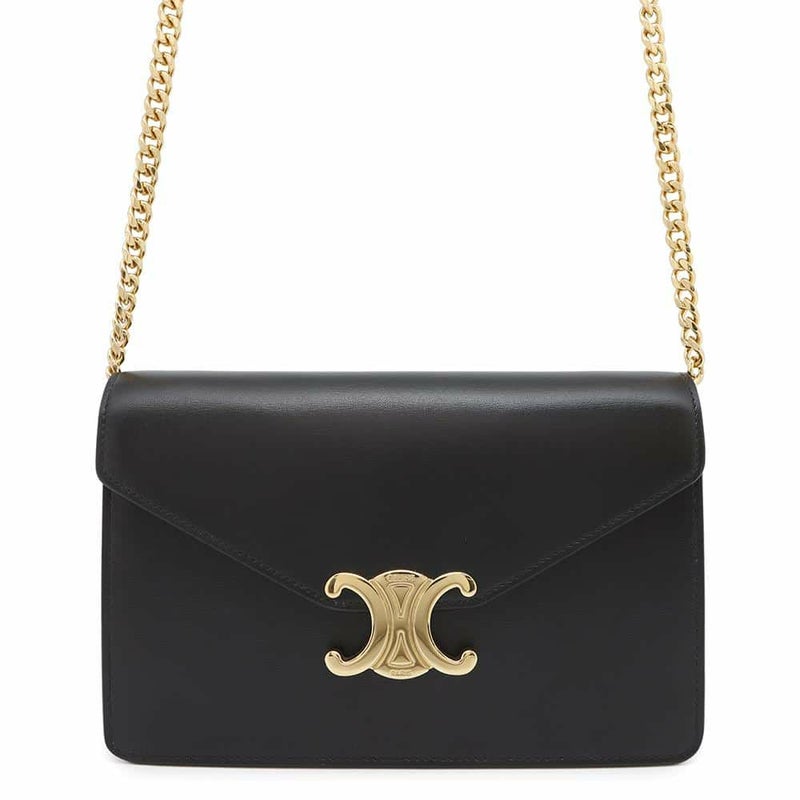 セリーヌ チェーンウォレット トリオンフ マーゴ シャイニーカーフレザー 10L033DPV CELINE 黒