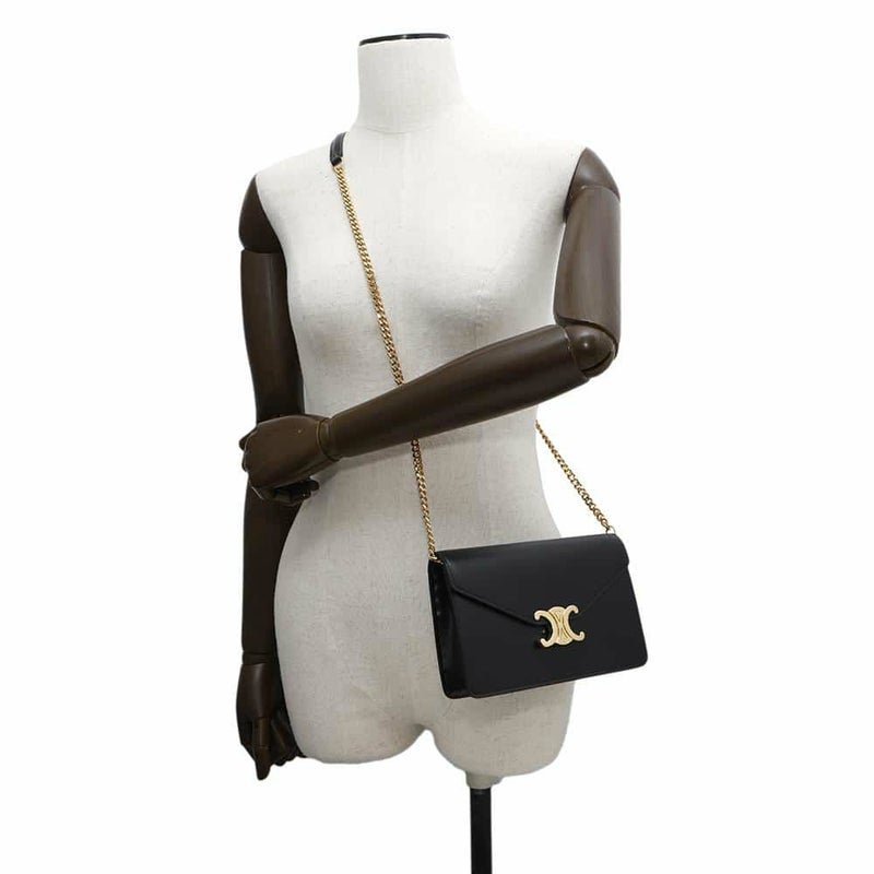 セリーヌ チェーンウォレット トリオンフ マーゴ シャイニーカーフレザー 10L033DPV CELINE 黒