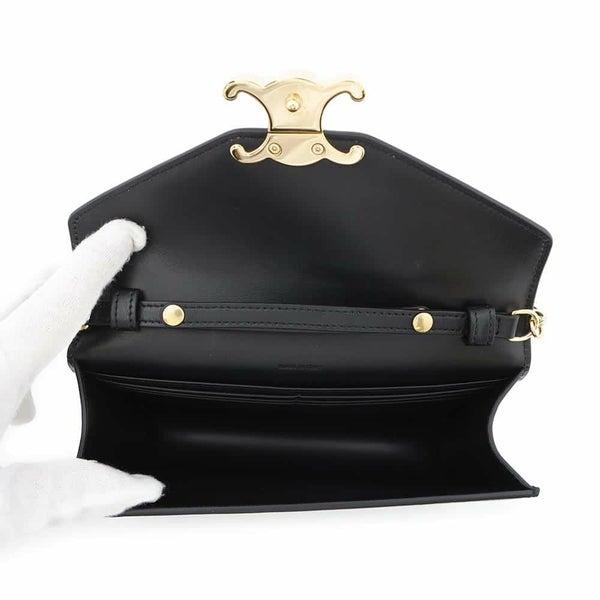 セリーヌ チェーンウォレット トリオンフ マーゴ シャイニーカーフレザー 10L033DPV CELINE 黒