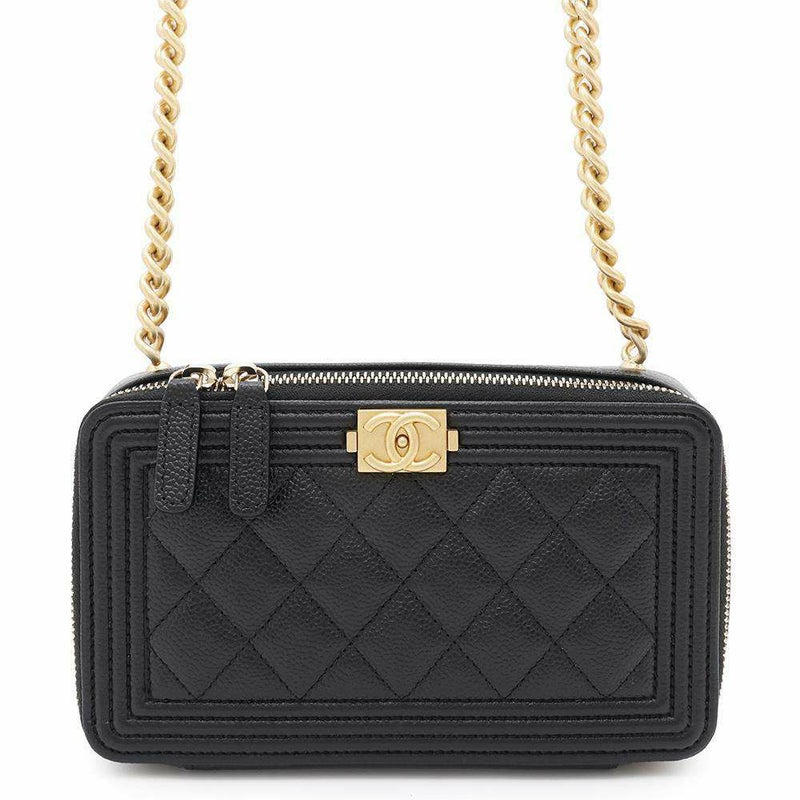 シャネル チェーンショルダーバッグ ボーイシャネル ジップフォンケース キャビアスキン AP2756 CHANEL 黒