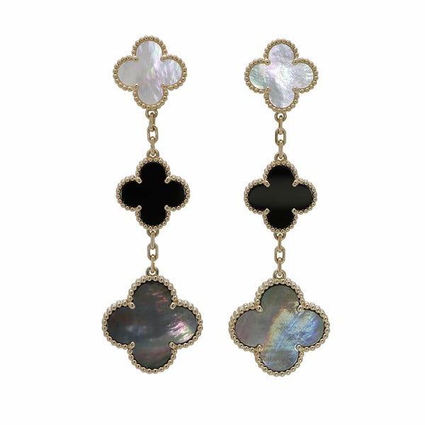 ヴァンクリーフ&アーペル ピアス マジック アルハンブラ イヤリング 3モチーフ オニキス ホワイト&グレー マザーオブパール K18YG