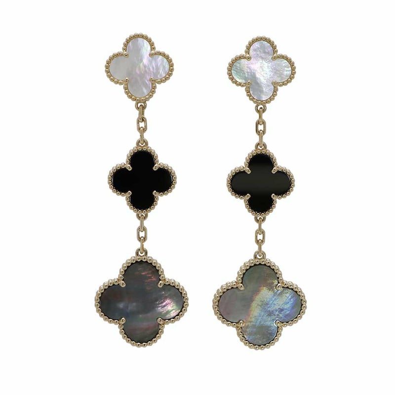 ヴァンクリーフ&アーペル ピアス マジック アルハンブラ イヤリング 3モチーフ オニキス ホワイト&グレー マザーオブパール K18YG