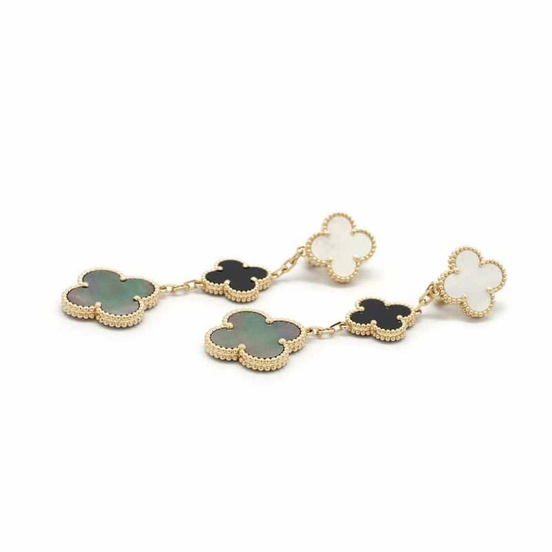 ヴァンクリーフ&アーペル ピアス マジック アルハンブラ イヤリング 3モチーフ オニキス ホワイト&グレー マザーオブパール K18YG