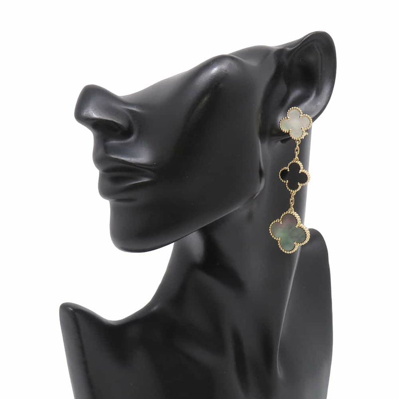 ヴァンクリーフ&アーペル ピアス マジック アルハンブラ イヤリング 3モチーフ オニキス ホワイト&グレー マザーオブパール K18YG