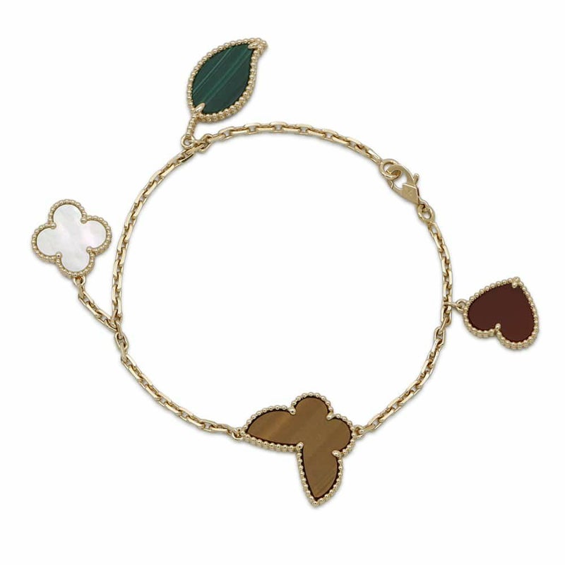 ヴァンクリーフ&アーペル ブレスレット ラッキー アルハンブラ 4モチーフ カーネリアン タイガーズアイ マザーオブパール マラカイト K18YG