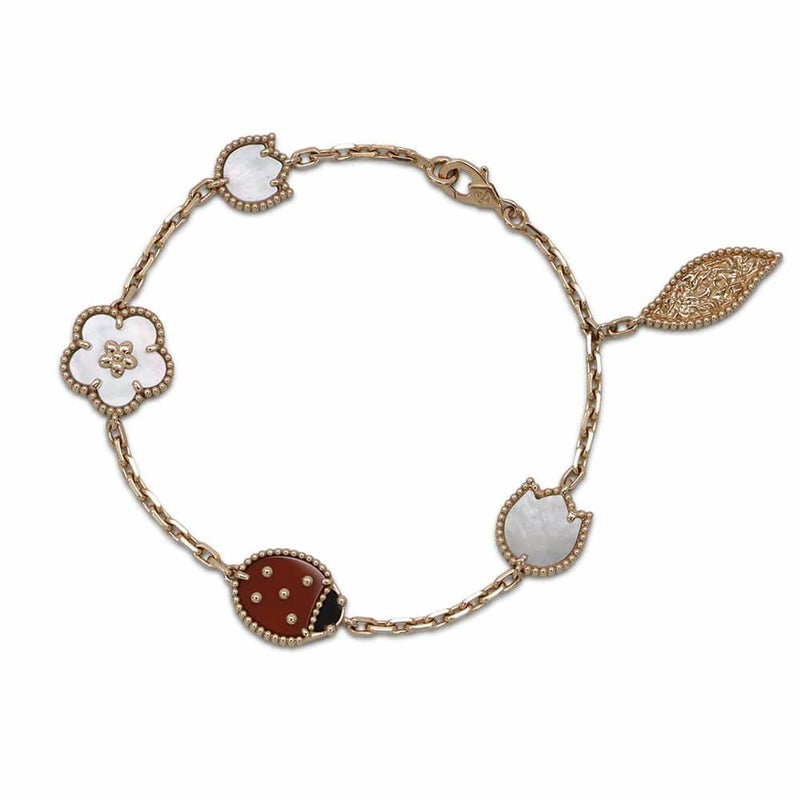 ヴァンクリーフ&アーペル ブレスレット ラッキースプリング 5モチーフ オニキス カーネリアン マザーオブパール K18PG VCARP7RR00