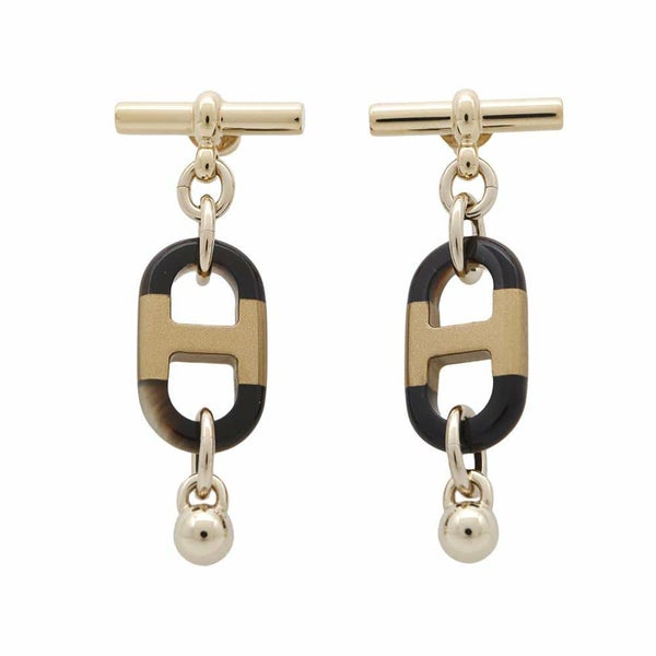 エルメス ピアス シュル・メール PM バッファローホーン/メタル HERMES アクセサリー 黒
